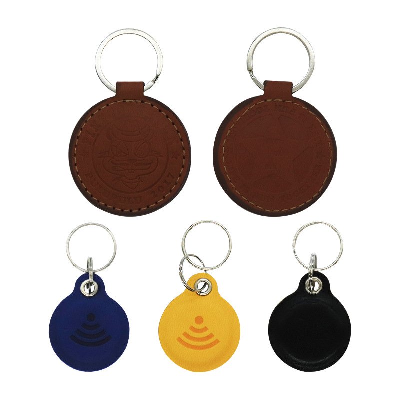 Real Leather Embossed Logo Hotel Room Nfc Key Tag Rfid Access Control Keychain
