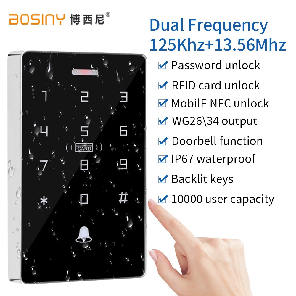 Door Access Control System 10000 User Waterproof Keypad with Rfid 125Khz 13.56Mhz Password Access Control Card Readers