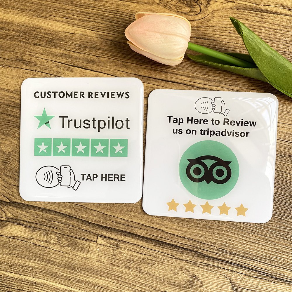 3.93" 10cmX10cm Epoxy Waterproof NFC Plaque NFC Plate Google Trustpilot Tripadvisor Reviews card Facebook Instagram Plaques
