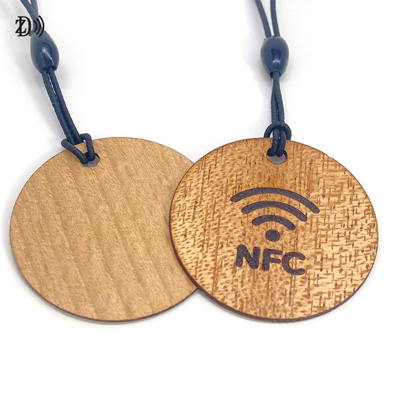 Wholesale Wood RFID Mini Card 13.56MHz Rewritable NFC Tag Keychain