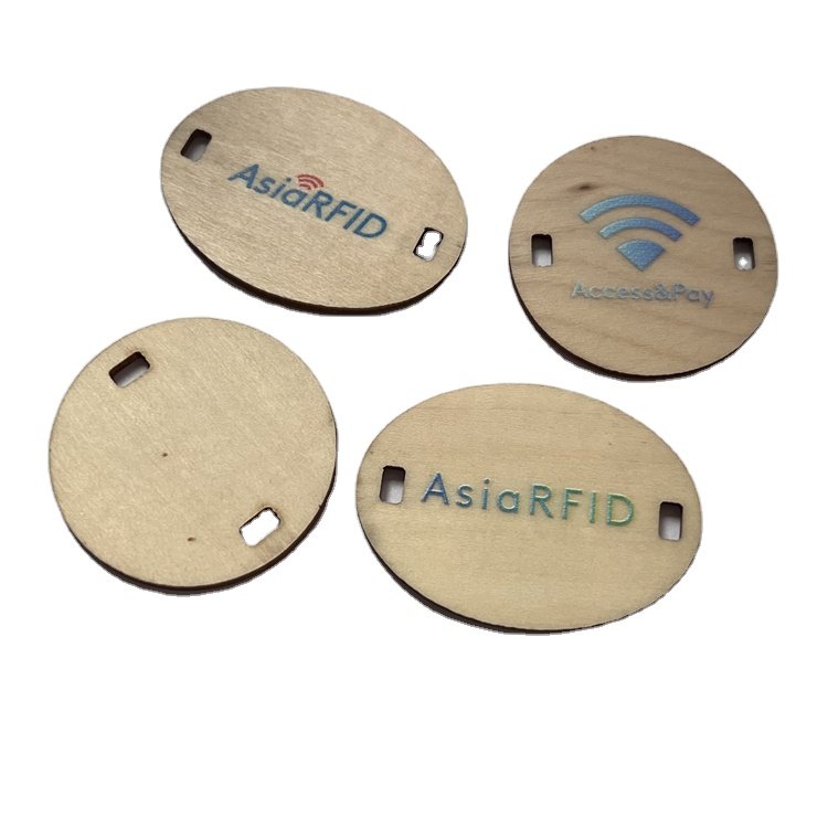 Different Shapes Smart 13.56mhz RFID Wood Nfc Tag With Hole For Wholesale