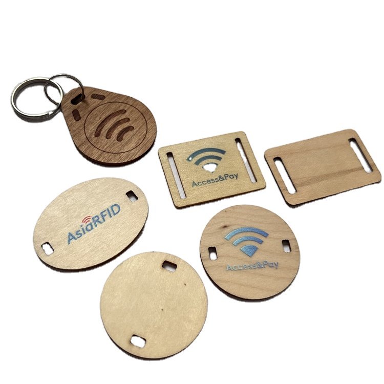 Different Shapes Smart 13.56mhz RFID Wood Nfc Tag With Hole For Wholesale