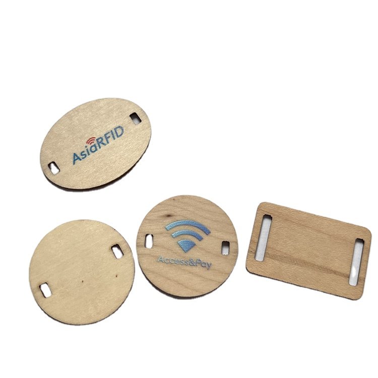 Different Shapes Smart 13.56mhz RFID Wood Nfc Tag With Hole For Wholesale