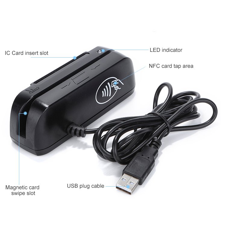 YL116 Card Reader 3 in 1 Reader Writer Magnetic Card IC NFC RFID Chip Card Programmable USB Mini 110mm Contactless