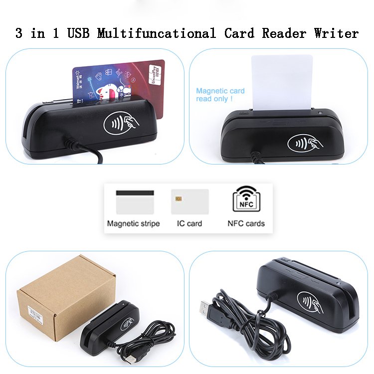 YL116 Card Reader 3 in 1 Reader Writer Magnetic Card IC NFC RFID Chip Card Programmable USB Mini 110mm Contactless