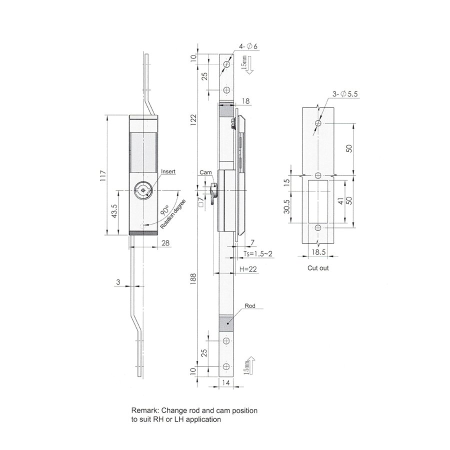 MS821 hot sell combination rod control door lock from China supplier