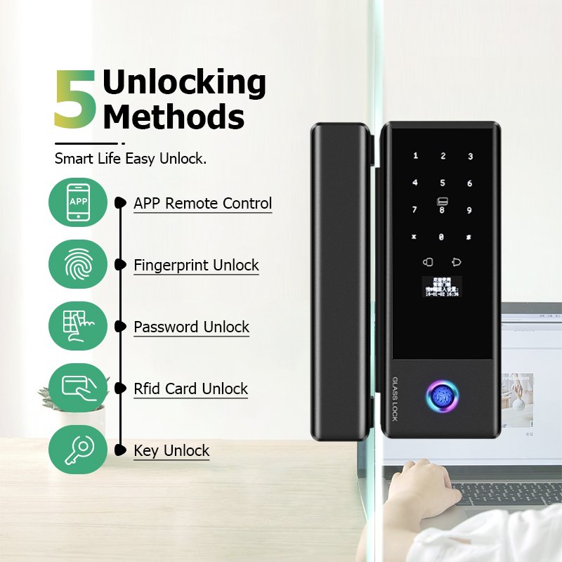 Tropernic Waterproof Tuya TTlock Biometric Fingerprint Smart Lock for Glass Door