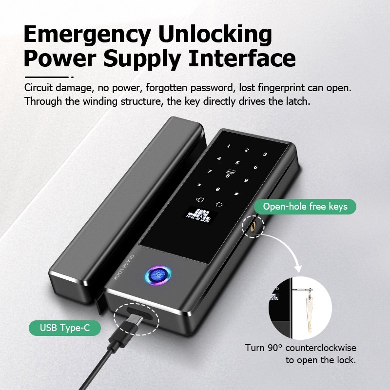 Tropernic Waterproof Tuya TTlock Biometric Fingerprint Smart Lock for Glass Door