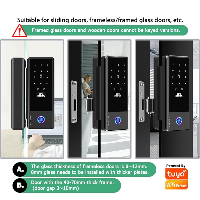 Tropernic Waterproof Tuya TTlock Biometric Fingerprint Smart Lock for Glass Door