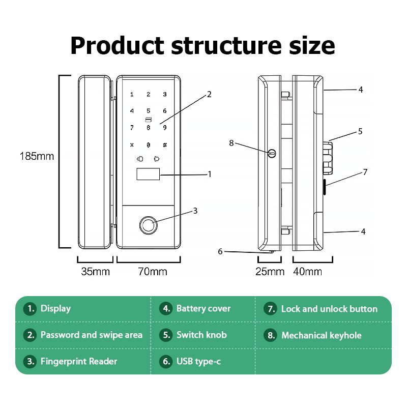 Tropernic Waterproof Tuya TTlock Biometric Fingerprint Smart Lock for Glass Door