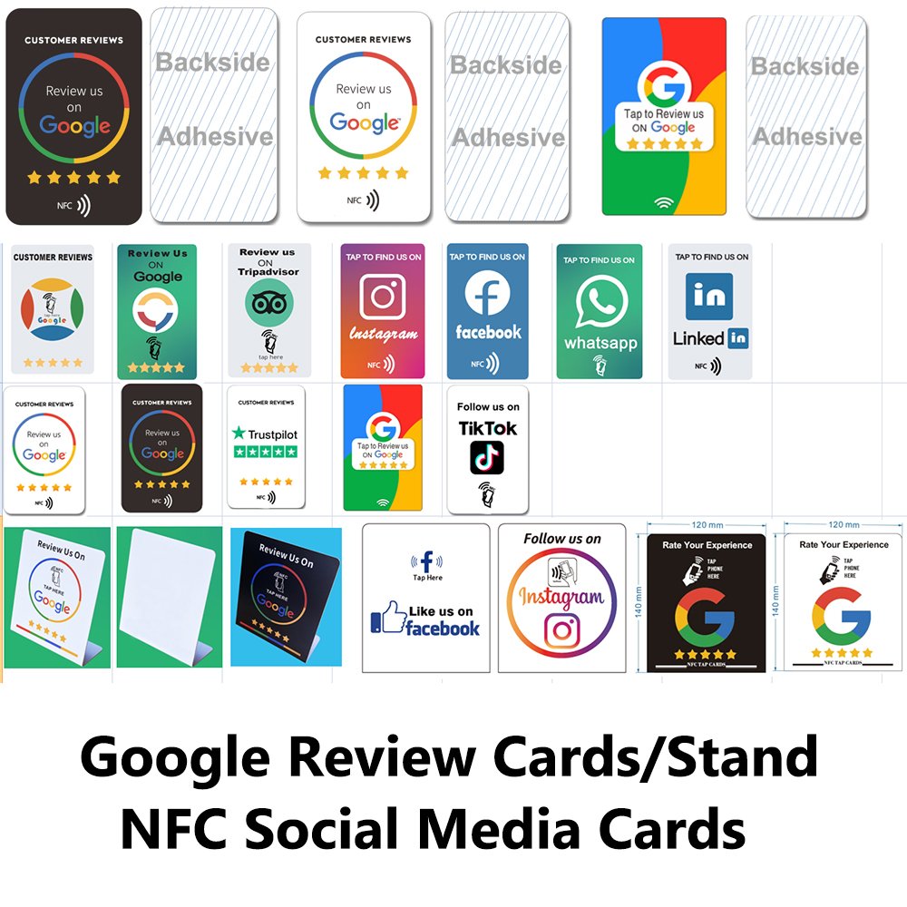 13.56MHz 504 bytes Plastic Programmable NFC Tap Card Social Media NT-AG215 Google Review Cards