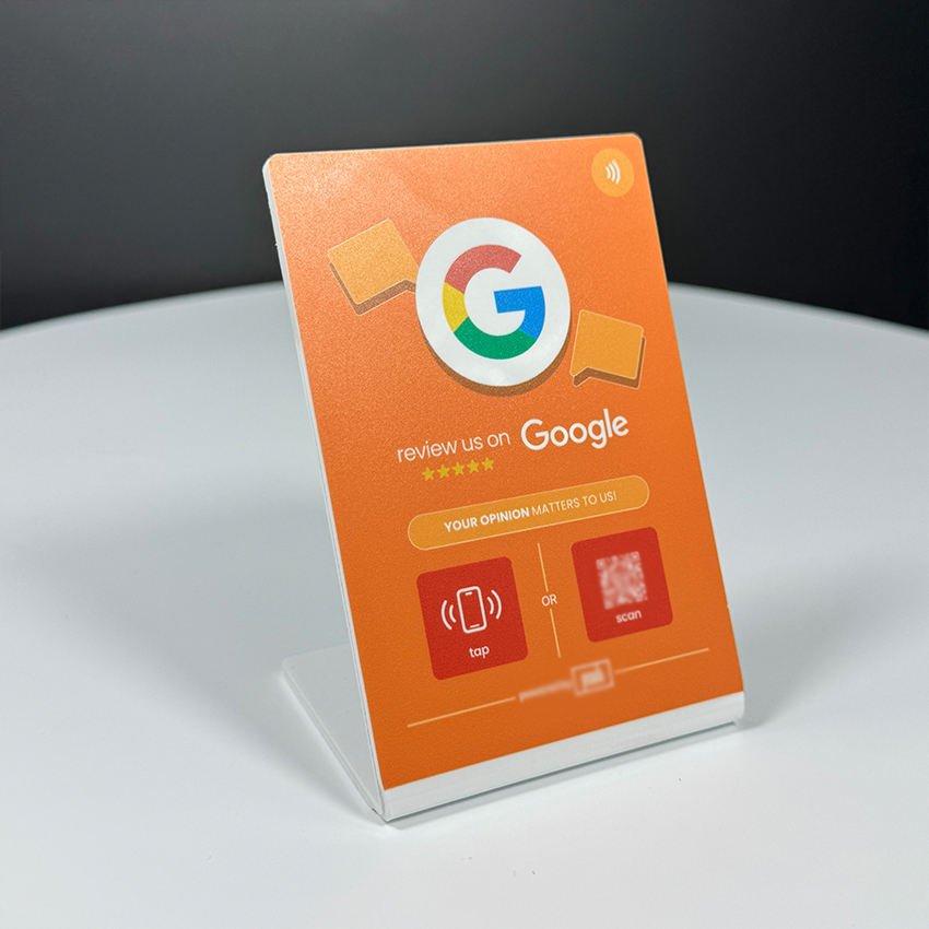 Acrylic Google review NFC table stand display QR code 13.56Mhz for restaurant menu Instagram Facebook Linkedin Nfc review Card