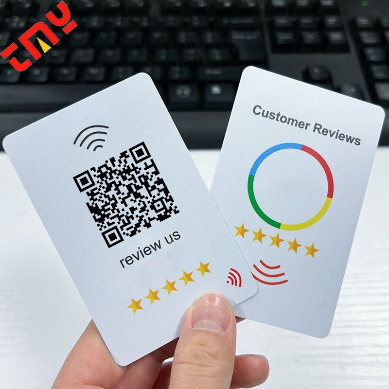 Customized CR80 Plastic Programmable Access Control Cards QR Code 13.56MHz Frequency NFC 213/215/216 Google Review NFC Card