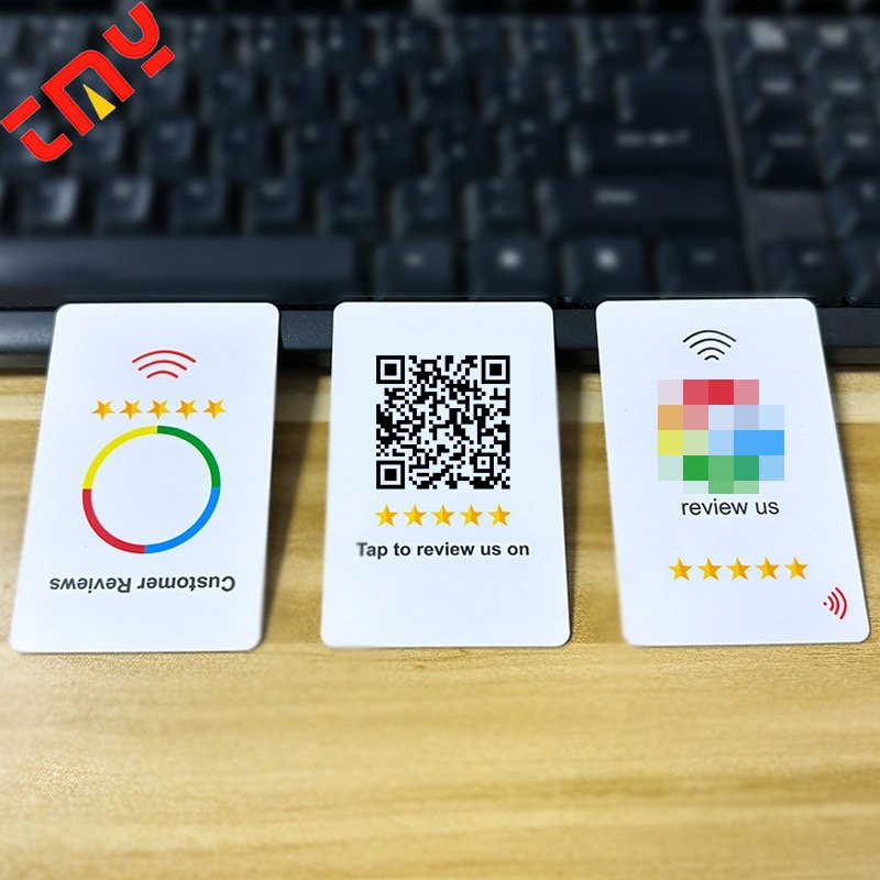 Customized CR80 Plastic Programmable Access Control Cards QR Code 13.56MHz Frequency NFC 213/215/216 Google Review NFC Card