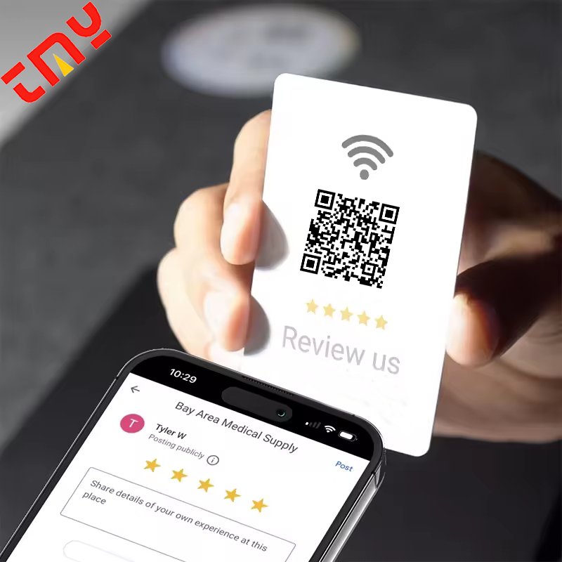 Customized CR80 Plastic Programmable Access Control Cards QR Code 13.56MHz Frequency NFC 213/215/216 Google Review NFC Card