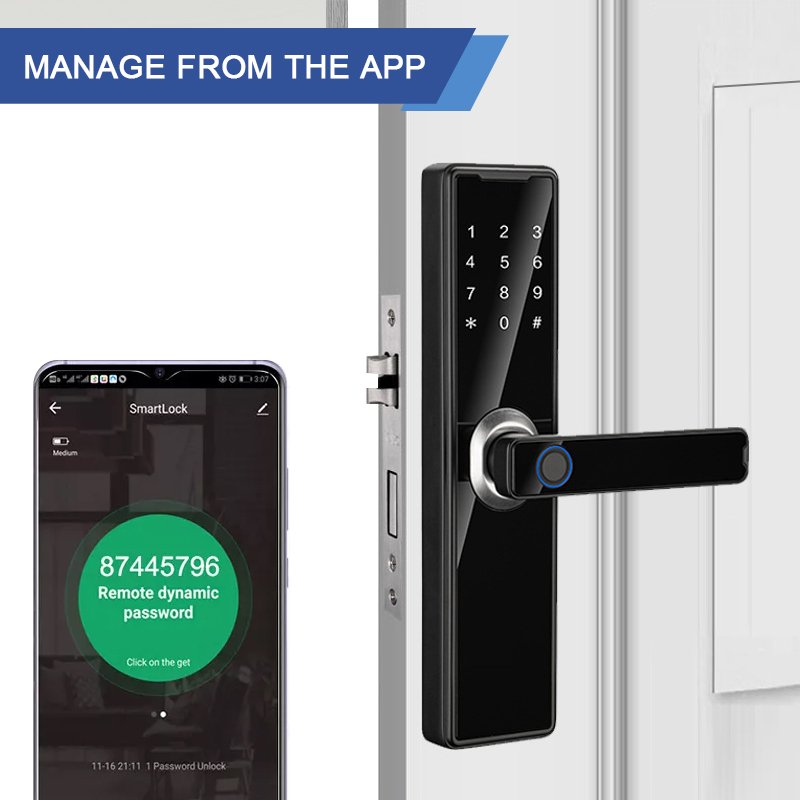Battery charging keyless entrance black house door lock door lock unlock with phone smart lock guest access
