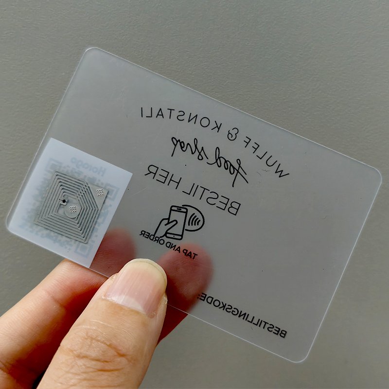 High Quality Custom CMYK Printing frosted pvc RFID transparent smart ID business visit name cards plastic transparent nfc card