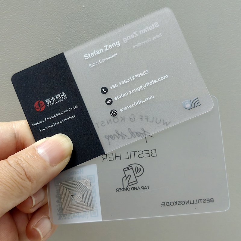 High Quality Custom CMYK Printing frosted pvc RFID transparent smart ID business visit name cards plastic transparent nfc card