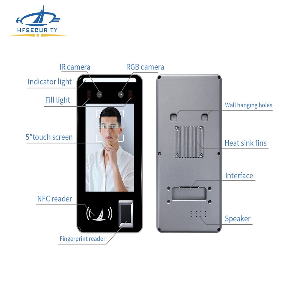 HFSecurity FR05 5 inch touch screen check in/out break in/out face fingerprint time attendance access control