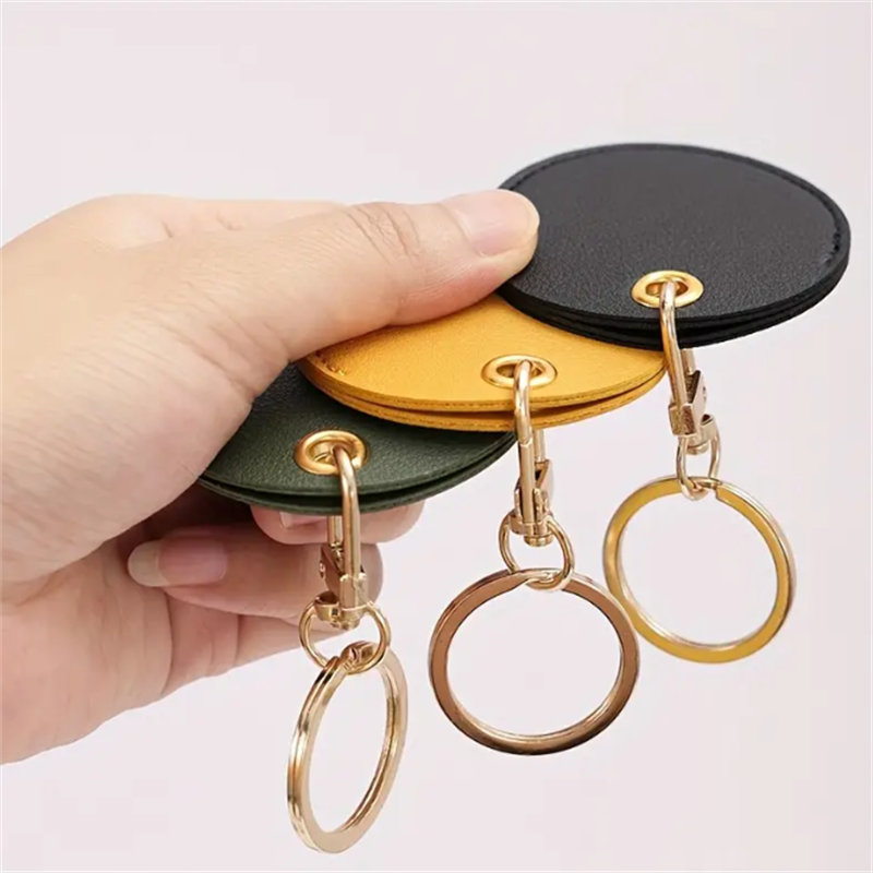 Round PU leather car keychain fashion leather Access Control Card Holder pendant creative men's and women's leather lanyard