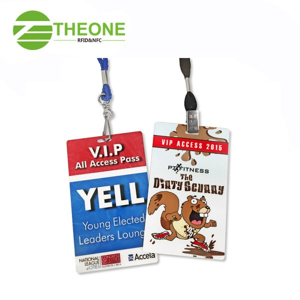 Access control punch hole smart RFID chip event badges vip pass ID card with lanyard