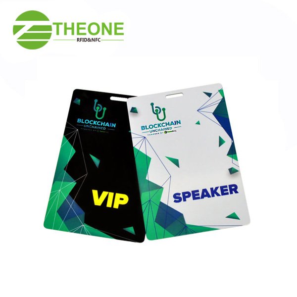 Access control punch hole smart RFID chip event badges vip pass ID card with lanyard