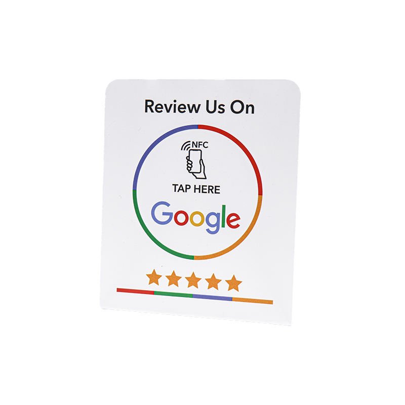 Customizable NFC Plate Display Stand Card PVC Material RFID Communication Interface 13.56MHz Hotel Google Reviews