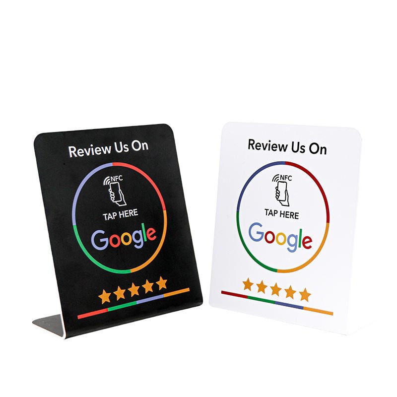 Customizable NFC Plate Display Stand Card PVC Material RFID Communication Interface 13.56MHz Hotel Google Reviews