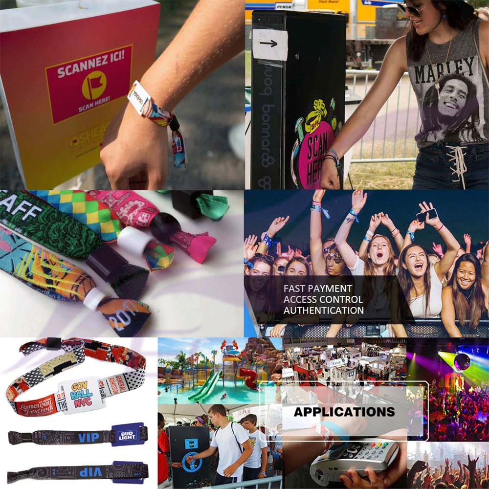 Custom Printed RFID Wristband Polyester Cloth Bracelet Festival Mini Tag Card NFC Wristbands