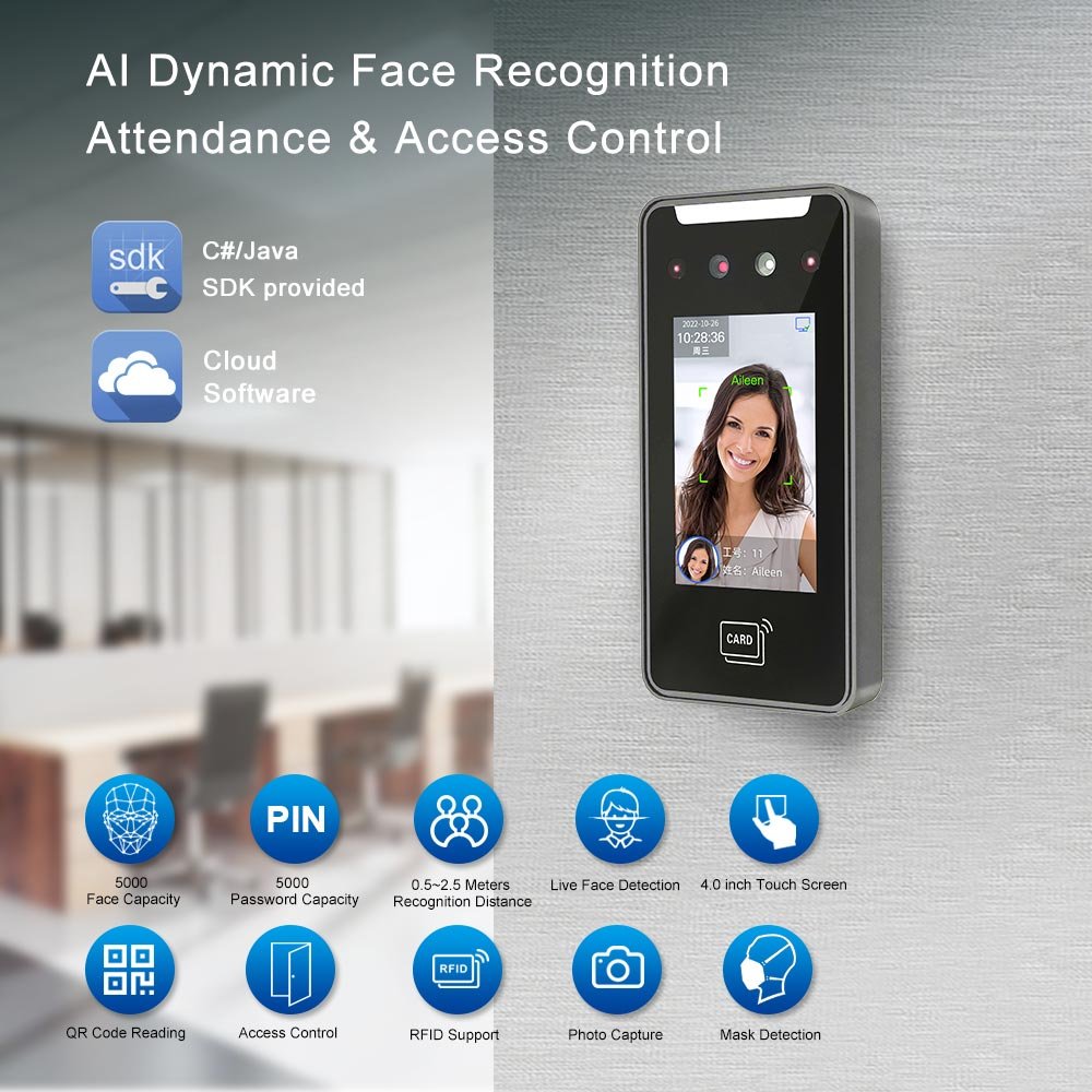 Dynamic AI-powered Access Control Face Time Clock Attendance QR Code Recognition Product