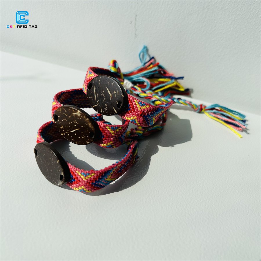 Customized Elastic Wristband Woven NFC Coconut Shell Digital Business Card Bracelet Event Wristband