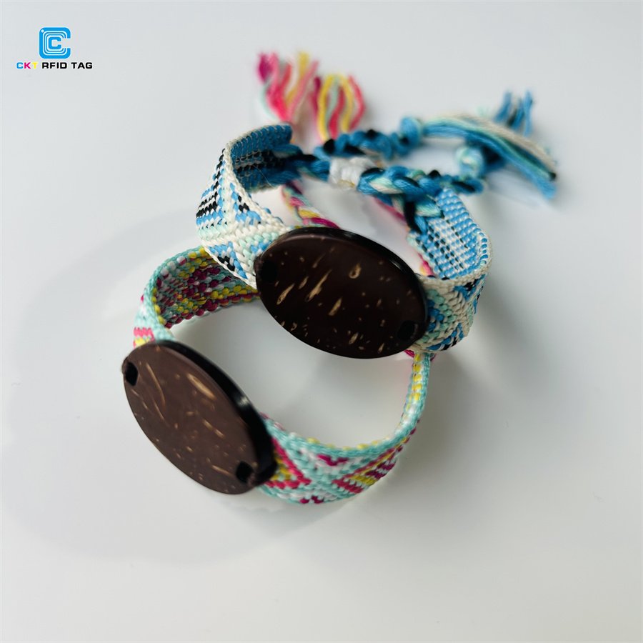 Customized Elastic Wristband Woven NFC Coconut Shell Digital Business Card Bracelet Event Wristband