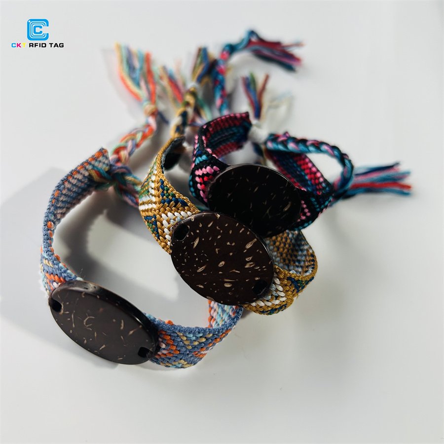 Customized Elastic Wristband Woven NFC Coconut Shell Digital Business Card Bracelet Event Wristband