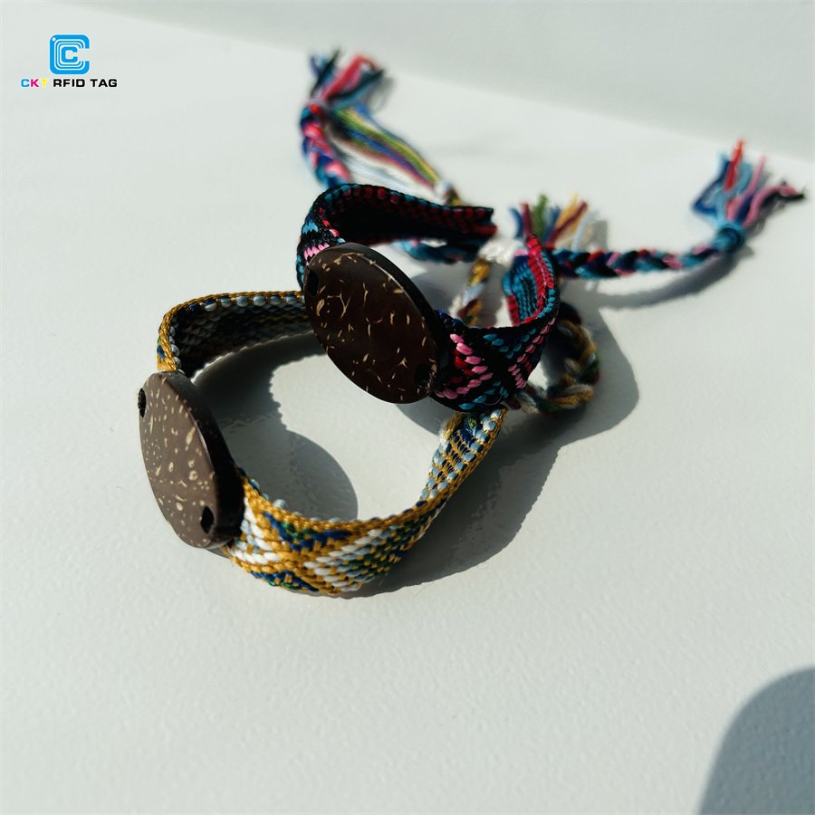 Customized Elastic Wristband Woven NFC Coconut Shell Digital Business Card Bracelet Event Wristband