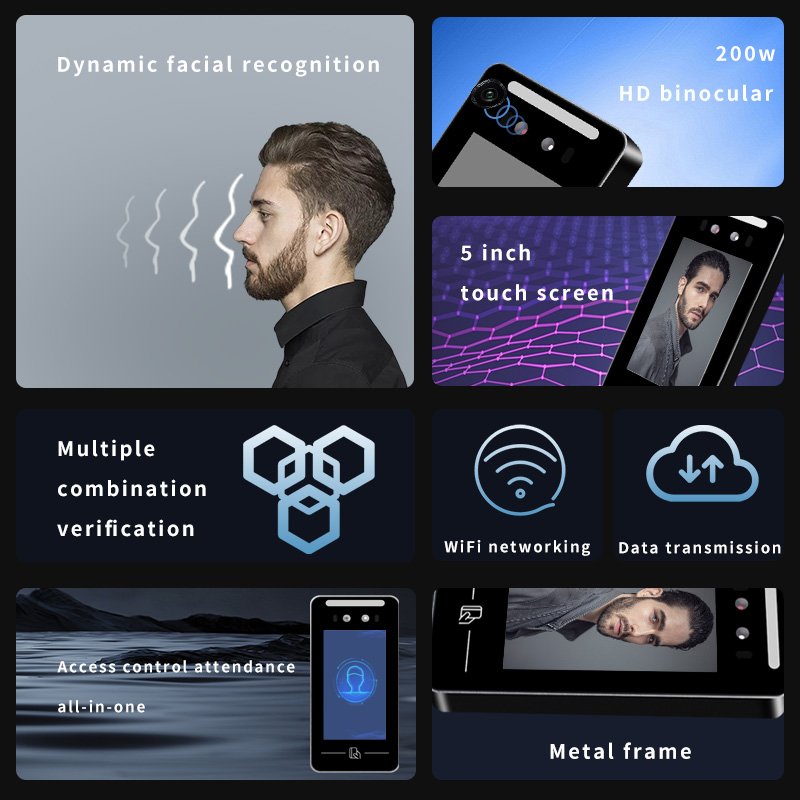 Employee Punch Card Time Attendance Software System With SDK 5 Inch Face Recognition Access Control Biometric Machine