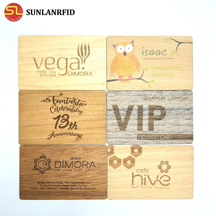 Hot Sale Eco-friendly RFID NFC Wooden Cards for VIP/ Business/ Name/ Gift/ access control Hotel Key Cards