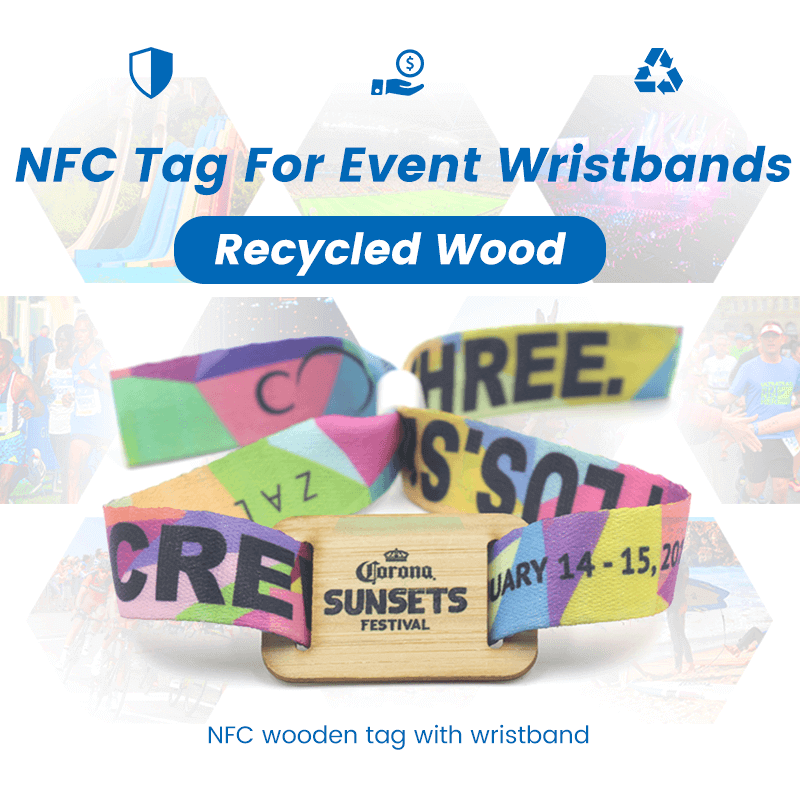 Customized accessed control Wooden NFC Bracelet Contact RFID Woven Wristbands tag