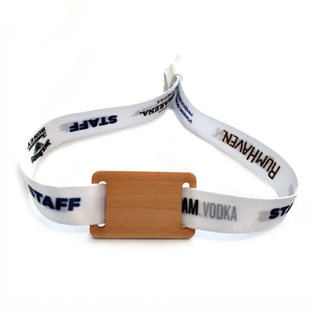 Access Control RFID Wooden Card wood Bracelet NFC recycle RPET Fabric wristband for payment hotels members