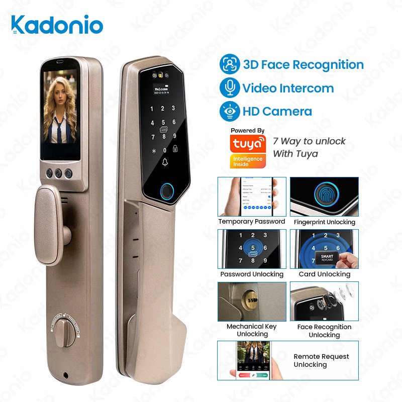 Kadonio Dual Screen Display Digital Smart Lock Facial Recognition Access Control Intercom With Fingerprint Cameras