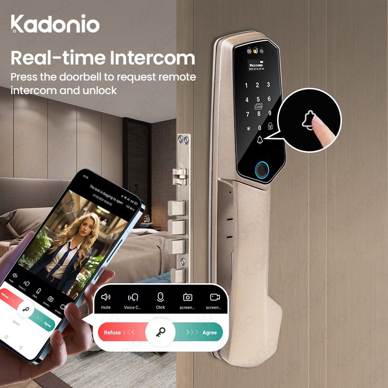 Kadonio Dual Screen Display Digital Smart Lock Facial Recognition Access Control Intercom With Fingerprint Cameras