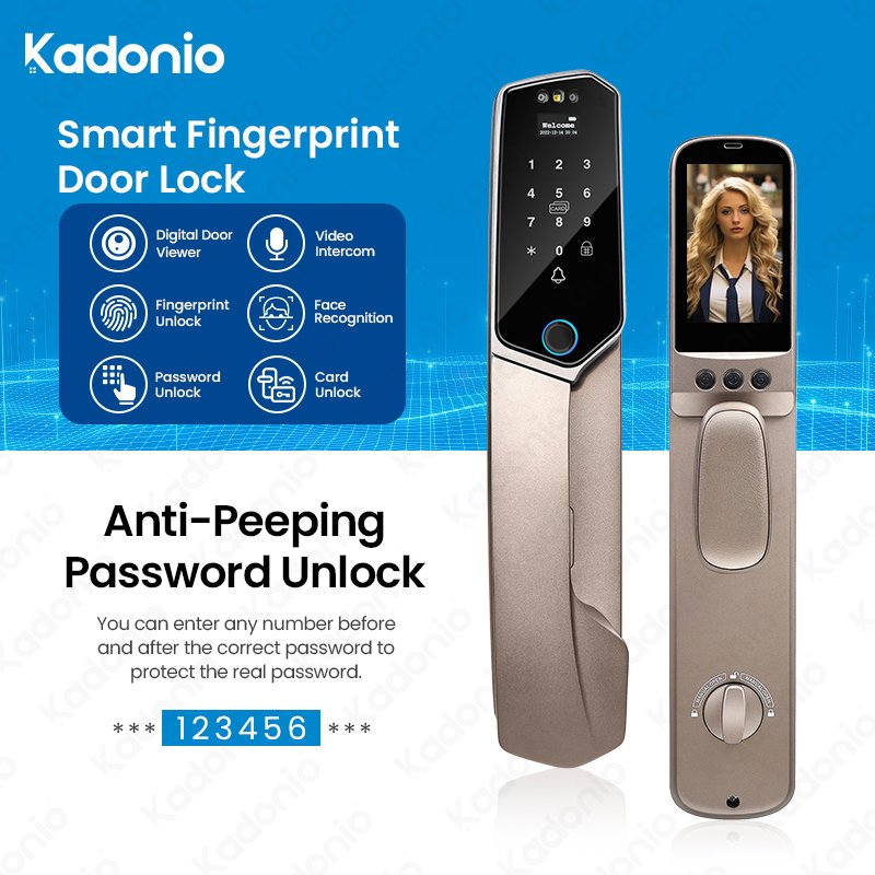 Kadonio Dual Screen Display Digital Smart Lock Facial Recognition Access Control Intercom With Fingerprint Cameras