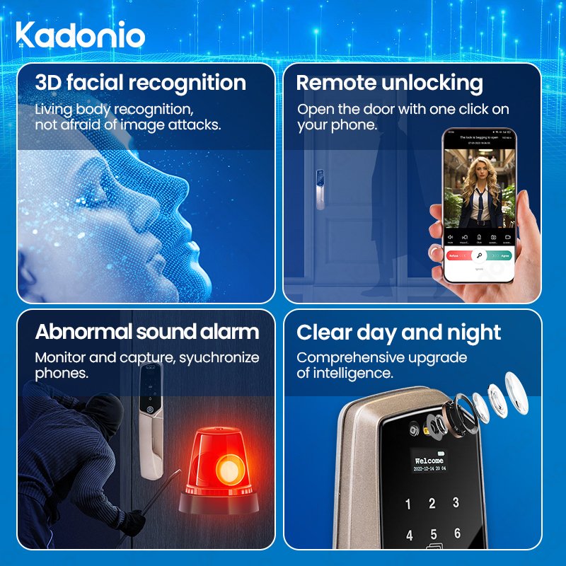 Kadonio Dual Screen Display Digital Smart Lock Facial Recognition Access Control Intercom With Fingerprint Cameras