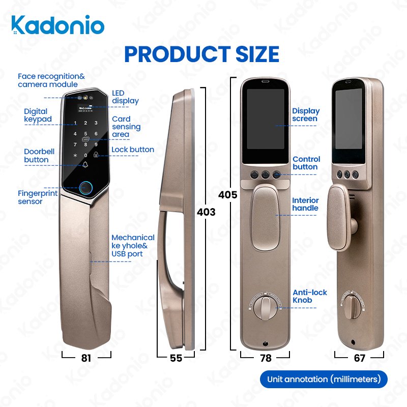Kadonio Dual Screen Display Digital Smart Lock Facial Recognition Access Control Intercom With Fingerprint Cameras