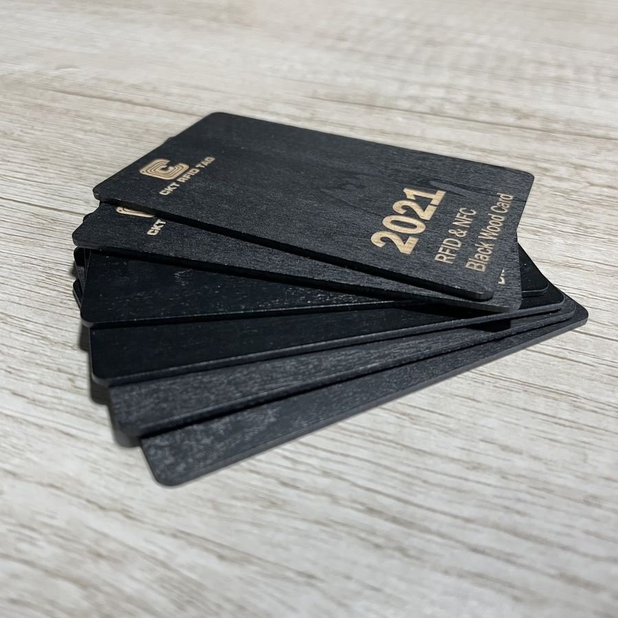 Logo Printing 13.56MHZ RFID NFC Black Bamboo Wood Card for Management