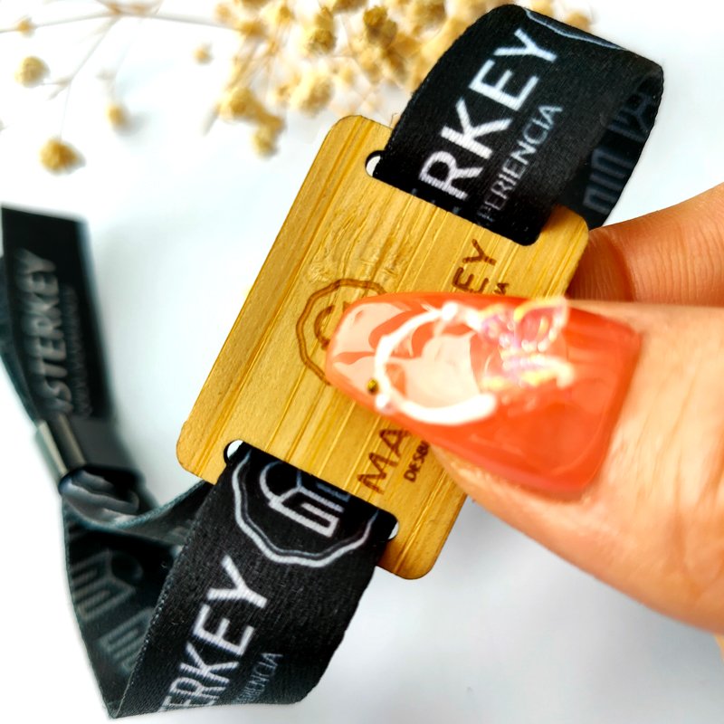 XRH 13.56Mhz custom visit gift NFC business card fabric wristband payment woven wooden visit access control cards rfid bracelet