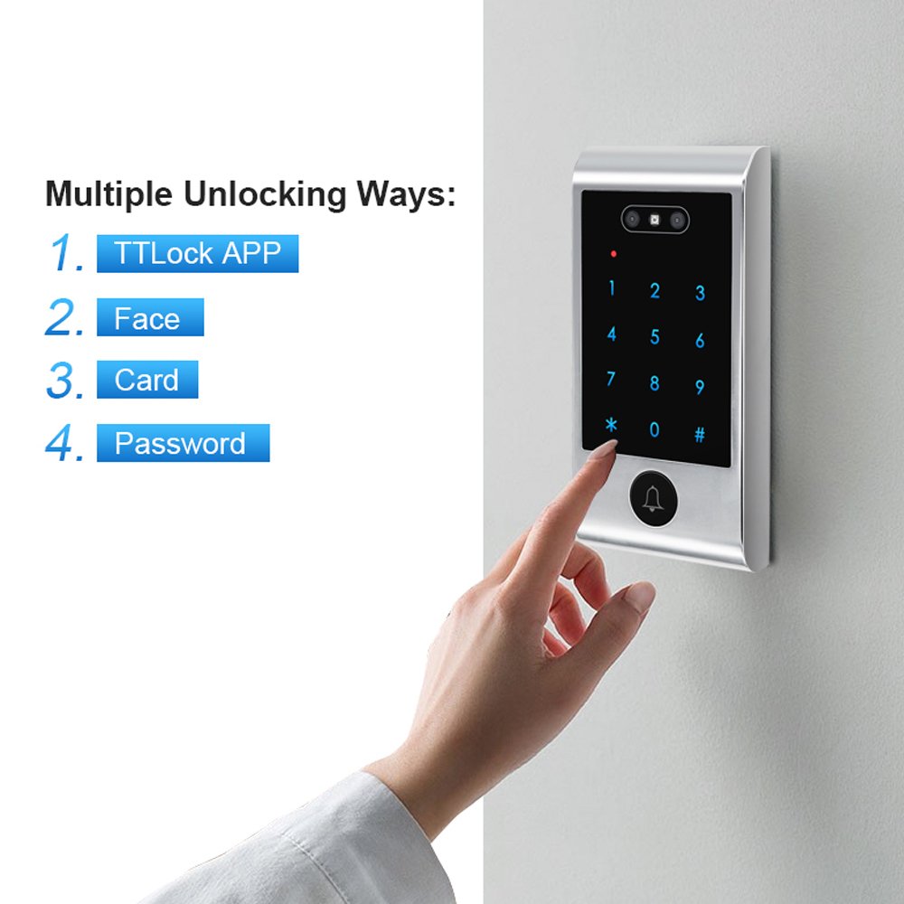 Outdoor Waterproof TTlock App Face Recognition RFID Door Access Control System, Smart Facial Door lock WiFi Ble