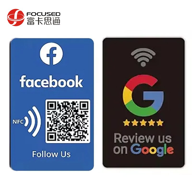 Custom logo programmable nfc-enabled facebook chips business cards 13.56MHz plastic RFID personal google review nfc pvc card
