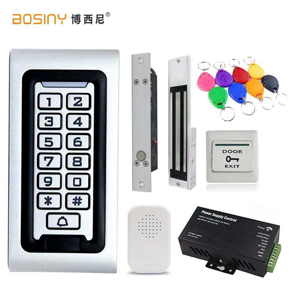Access Control System IP67 Waterproof RFID 125KHz 13.56Mhz Metal Access Control Kit All-in-one Silicone Key Magnetic door Locks