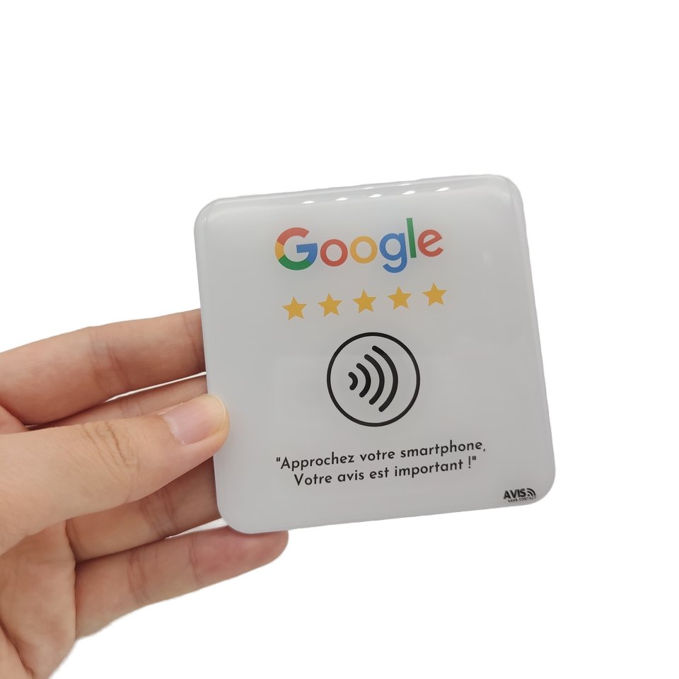 NFC 80*80mm or customized size rfid printing epoxy google/tripadvisor/facebook/review card