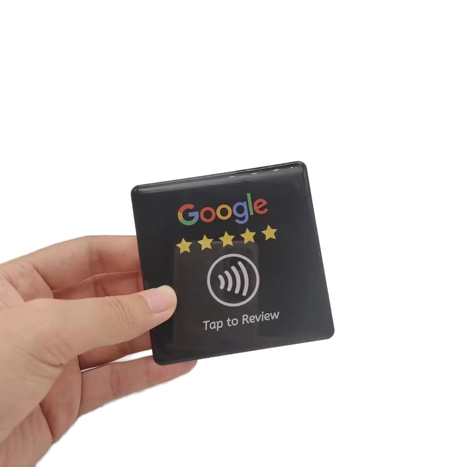 NFC 80*80mm or customized size rfid printing epoxy google/tripadvisor/facebook/review card